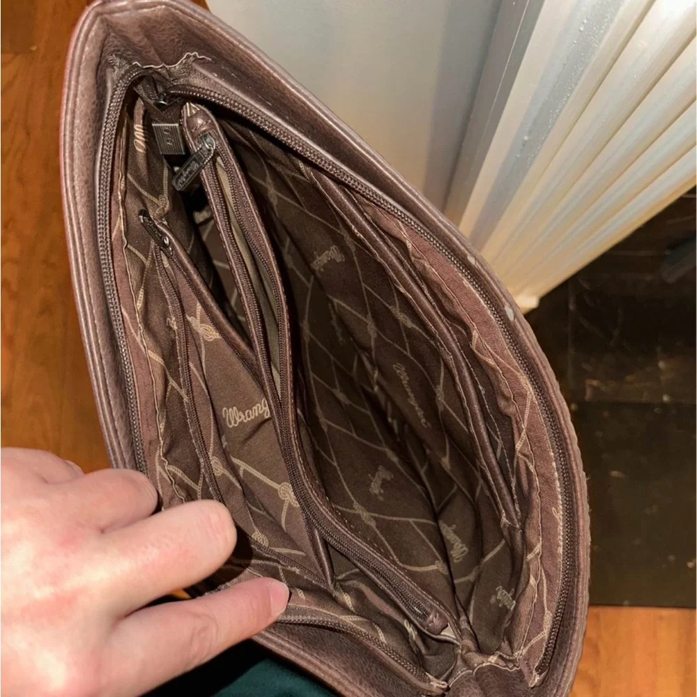 Wrangler Dark Brown Leather Fringe Shoulder Bag - Picture 4 of 4